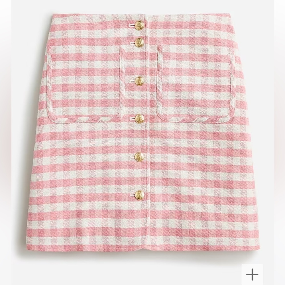 J. Crew Button-front mini skirt in gingham terry tweed, size 6